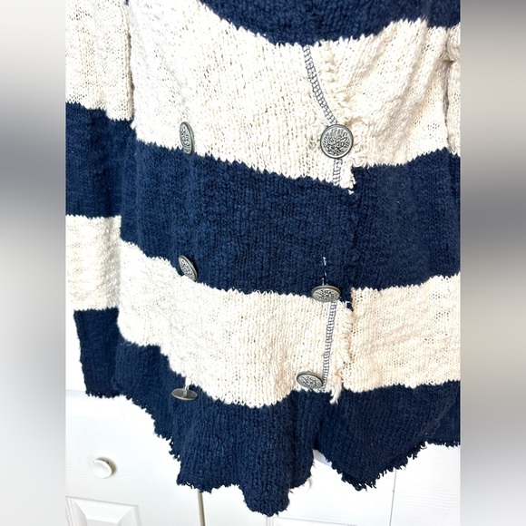 FREE PEOPLE Coat of Arms Jacket Cardigan Sweater Nautical Navy Ivory Coatigan - Picture 5 of 13